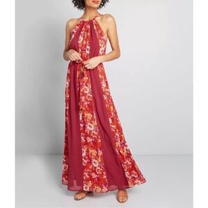 NWOT Modcloth Dress Burgundy Floral Illuminated Elegance Halter Maxi Dress XXS
